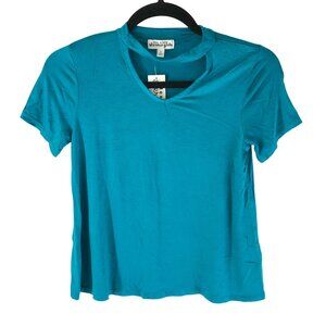 Ten Sixty Sherman Girls T Shirt Top Keyhole Short Sleeve Stretch Aqua Blue L
